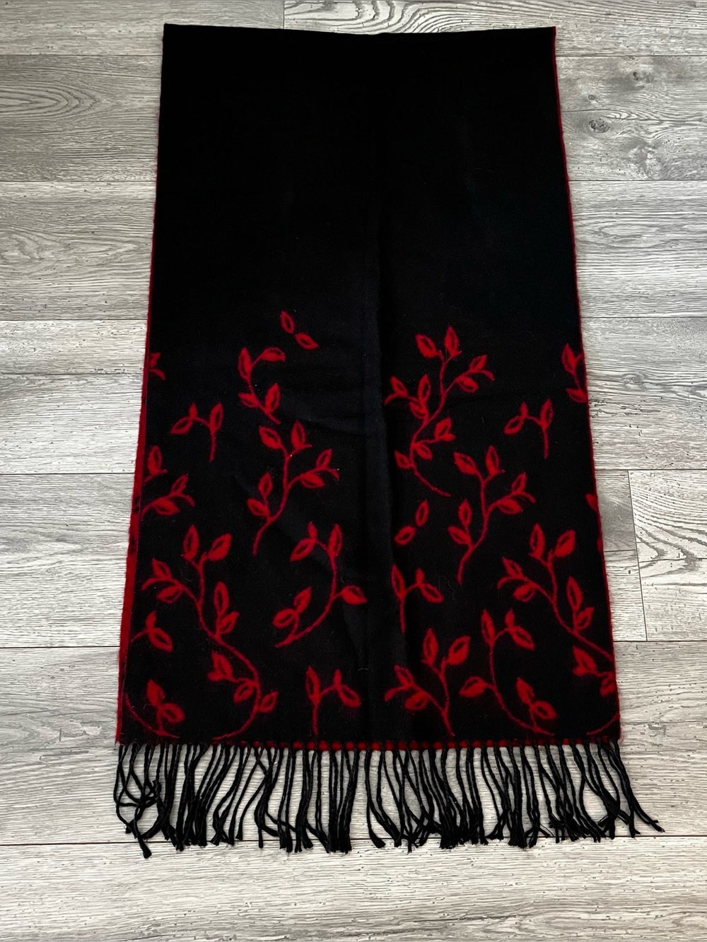 Dennis Basso Reversible Oversized Rectangular Foliage Scarf / Wrap Red Black